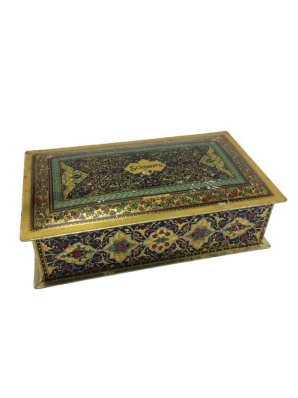 Vintage Schrafft's Tin Candy Box Canco Persian Lithograph Motif Advertising